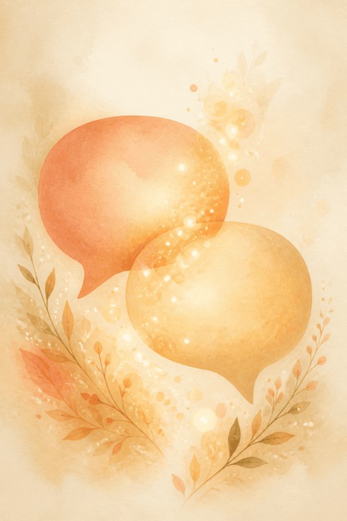 Watercolor scene of a person chatting with a warm amber glow that listens and remembers — the conversational memory agent.